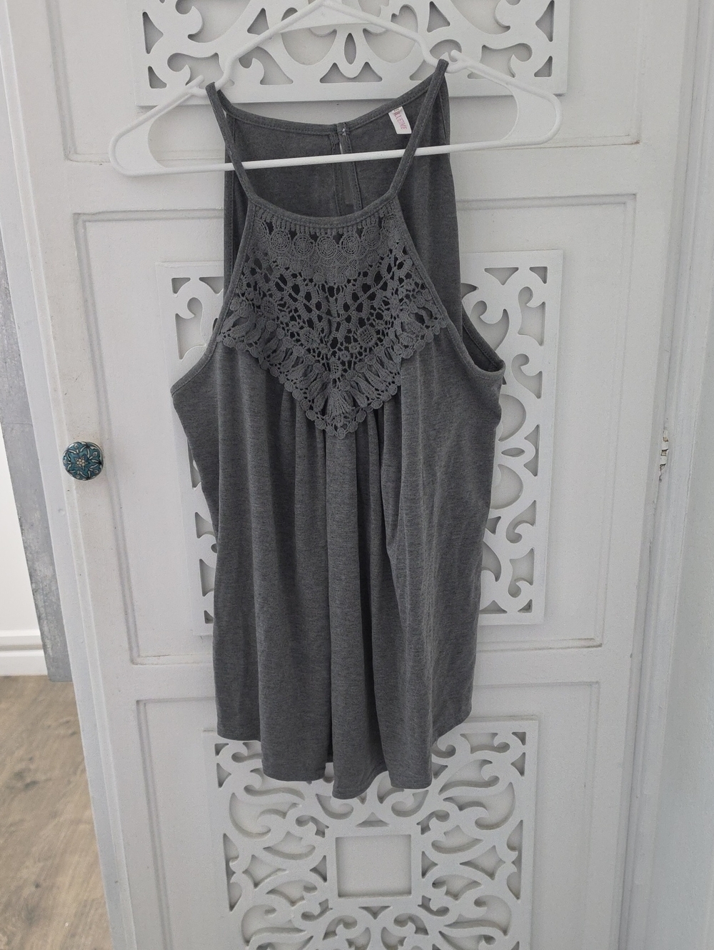 Women's Gray Crochet-Front Halter Tank Top